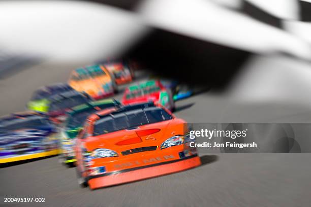 stock car race (digital composite, digital enhancement) - stock car racing stock-fotos und bilder