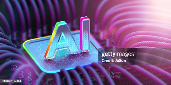 Electronic quantum computer microchip with artificial intelligence icon and wires for data transfer. AI and big data flow management. Electronic quantum computer microchip with artificial intelligence icon and wires for data transfer. AI and big data flow management.