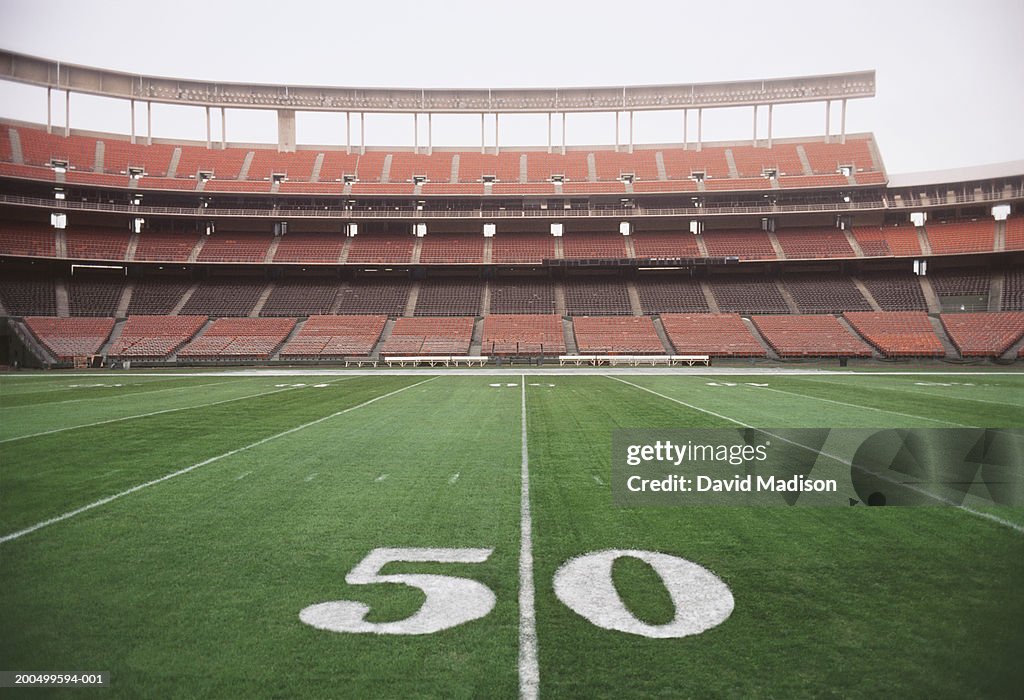 50 yard line on American football field, close-up