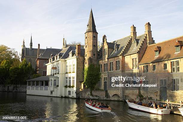 view of the canal in the old town - belgium canal stockfoto's en -beelden
