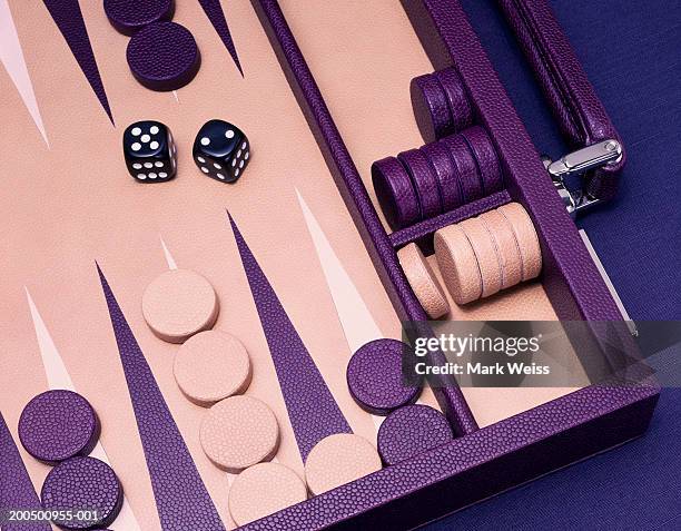 purple and pink backgammon game, elevated view - backgammon ストックフォトと画像