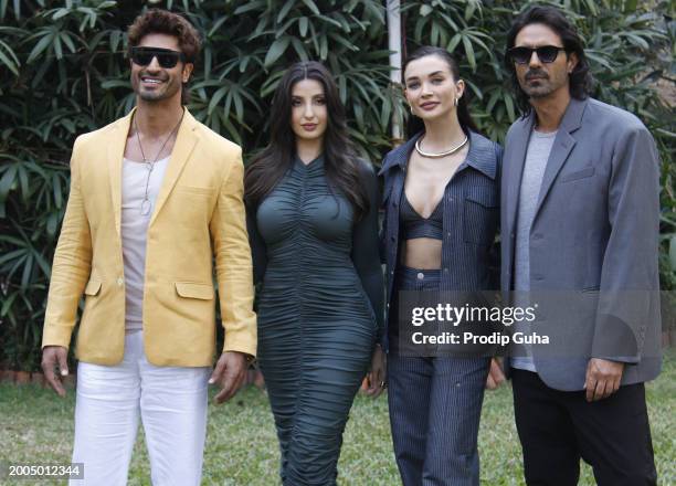 Vidyut Jammwal, Nora Fatehi, Amy Jackson and Arjun Rampal attend the 'Crakk-Jeetega Toh Jiyegaa' film photocall on February 12, 2024 in Mumbai, India.