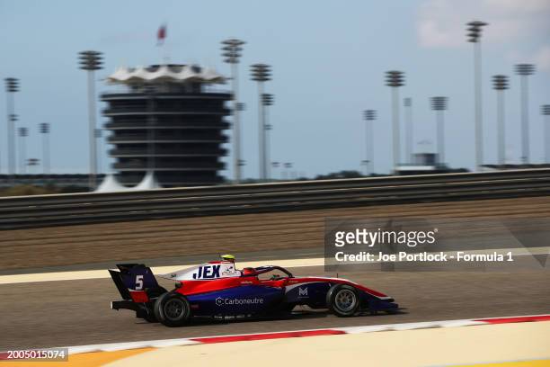 Sami Meguetounif of France and Trident drives on track during day two of Formula 3 Testing at Bahrain International Circuit on February 12, 2024 in...