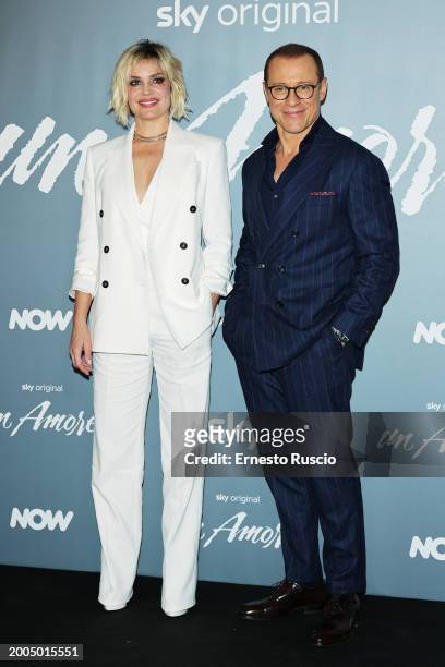Micaela Ramazzotti and Stefano Accorsi attend the photocall for "Un Amore" at Cinema Barberini on February 12, 2024 in Rome, Italy.