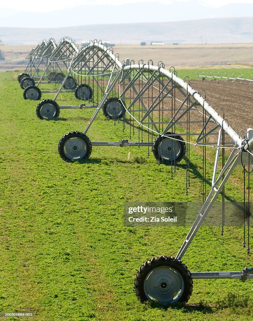 USA, Montana, Bozeman, crop irrigation machine in field