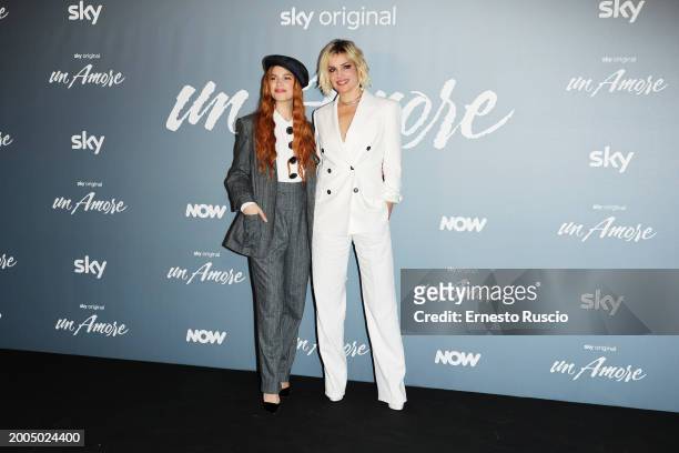 Beatrice Fiorentini and Micaela Ramazzotti attend the photocall for "Un Amore" at Cinema Barberini on February 12, 2024 in Rome, Italy.