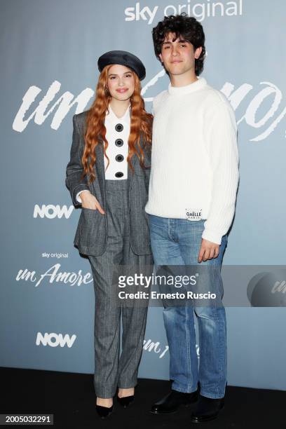 Beatrice Fiorentini and Luca Santoro attend the photocall for "Un Amore" at Cinema Barberini on February 12, 2024 in Rome, Italy.