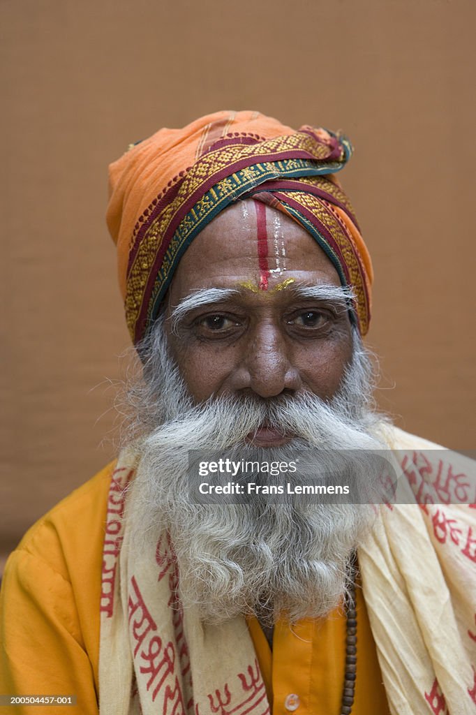 Hindu holy man wearing traditional clothing, portrait