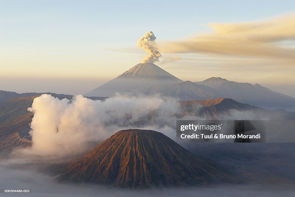 Indonesia, Java island, Bromo (2392m) and Semeru (3676m) volcanoes, elevated view