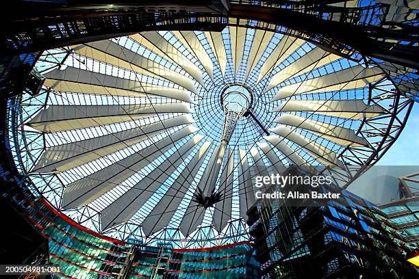 germany, berlin, sony centre interior, low angle of roof - sony centre stock pictures, royalty-free photos & images