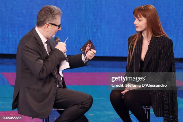 Fabio Fazio and Annalisa attend the "Che Tempo Che Fa" TV Show on February 11, 2024 in Milan, Italy.