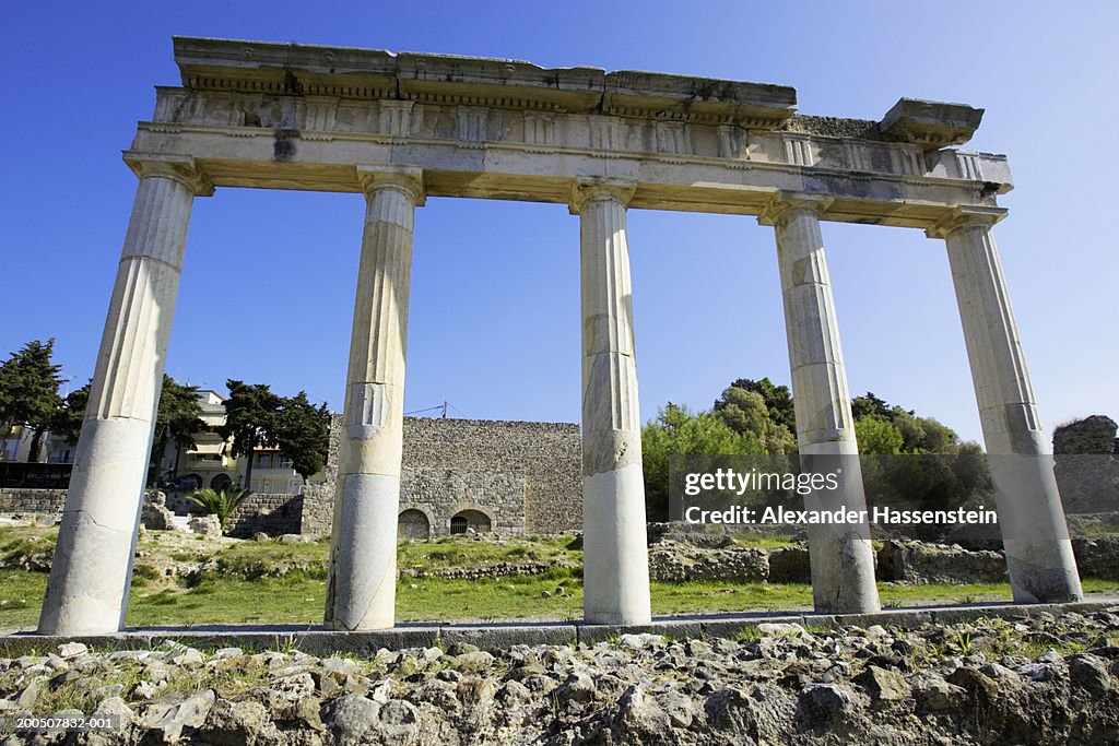 Greece, Kos Island, ruins of stadium at archeological site
