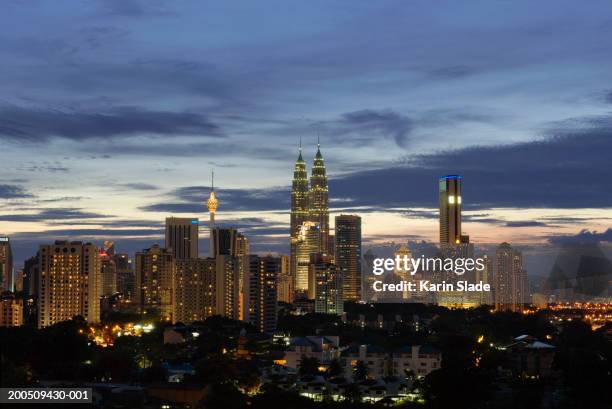 malaysia, kuala lumpur, cityscape at sunset, elevated view - menara kuala lumpur tower stock pictures, royalty-free photos & images
