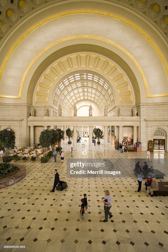 USA, Washington, DC, interior of Union Station, elevated view