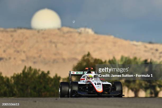 Mari Boya of Spain and Campos Racing drives on track during day two of Formula 3 Testing at Bahrain International Circuit on February 12, 2024 in...
