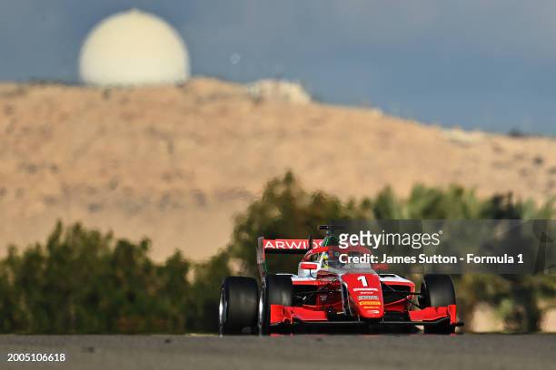 Dino Beganovic of Sweden and PREMA Racing drives on track during day two of Formula 3 Testing at Bahrain International Circuit on February 12, 2024...