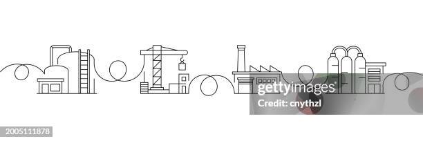 continuous one line drawing heavy and power industry icons concept. single line vector illustration. - single line drawing building stock illustrations