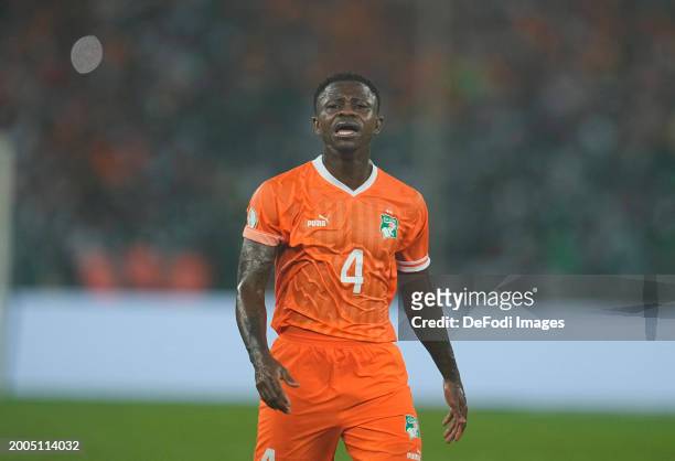 Jean Michael Seri of Ivory Coast looks on during the TotalEnergies CAF Africa Cup of Nations final match between Nigeria and Ivory Coast at Stade...