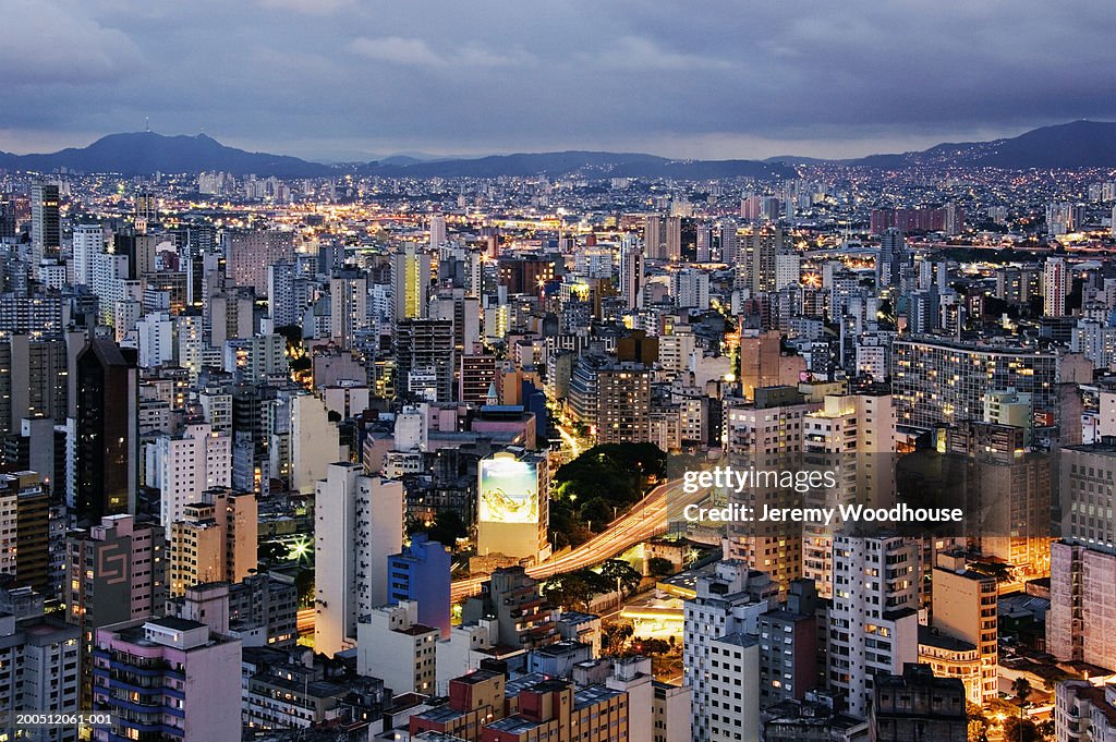 Brazil, Sao Paulo, cityscape, elevated view, dusk