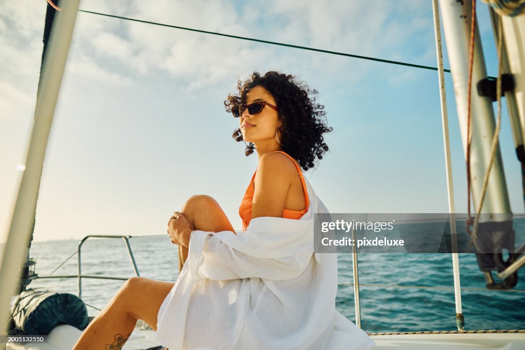 Single Young Female Experiences Serene Travel at Sea