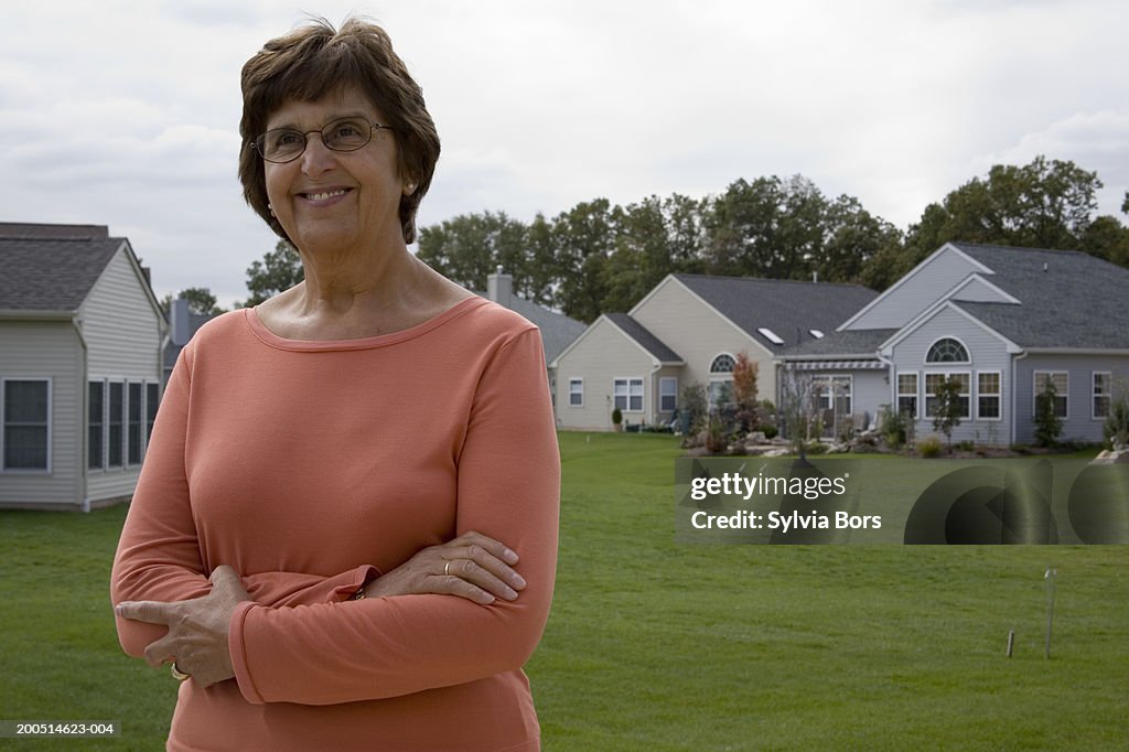 Mature woman at holiday resort, upper half, portrait