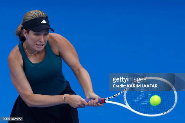 Danielle Collins of the US hits a return against Anastasia Pavlyuchenkova of Russia during their Quarter-Final Women's Singles tennis match at the...