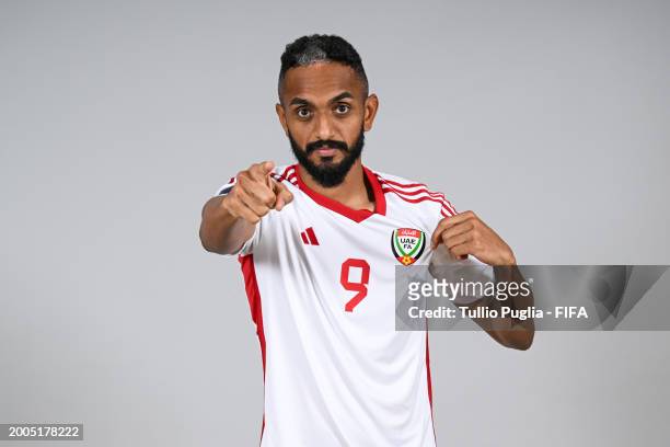 Abdulla Abbas of United Arab Emirates poses for a photo during the FIFA Beach Soccer World Cup UAE 2024 portrait shoot on February 12, 2024 in Dubai,...