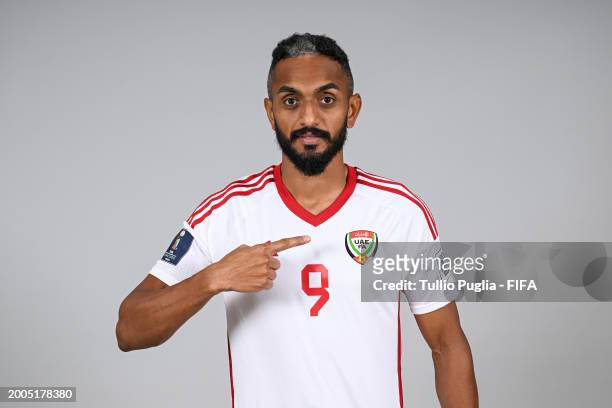 Abdulla Abbas of United Arab Emirates poses for a photo during the FIFA Beach Soccer World Cup UAE 2024 portrait shoot on February 12, 2024 in Dubai,...