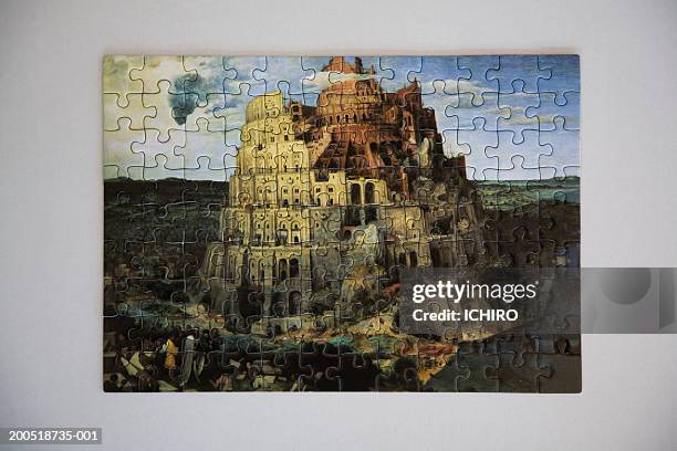 tower of babel jigsaw puzzle - toren van babel stockfoto's en -beelden
