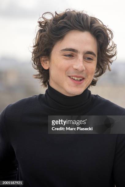 Timothee Chalamet attends the "Dune 2" Photocall at Shangri La Hotel on February 12, 2024 in Paris, France.