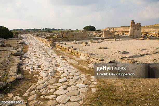 italy, puglia, egnazia, roman ruins and part of appian way - appian way stock pictures, royalty-free photos & images