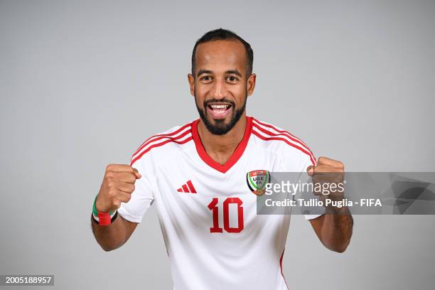Walid Mohammad of United Arab Emirates poses for a photo during the FIFA Beach Soccer World Cup UAE 2024 portrait shoot on February 12, 2024 in...