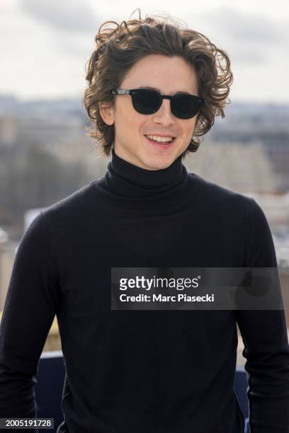 Timothee Chalamet attends the "Dune 2" Photocall at Shangri La Hotel on February 12, 2024 in Paris, France.