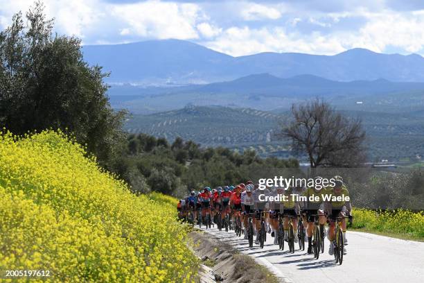 General view of Julien Vermote of France and Team Visma | Lease a Bike and the peloton passing through a landscape during the 3rd Clasica Jaen...