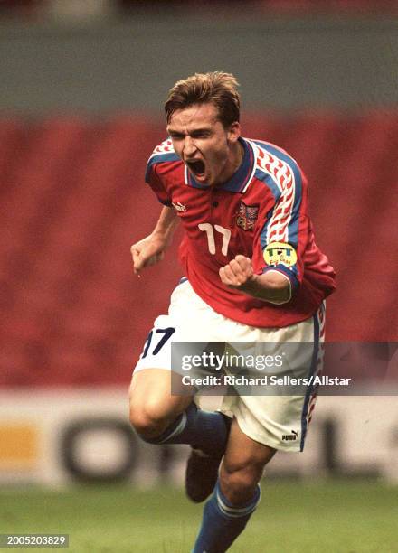 June 19: Vladimir Smicer celebrates Last Minute equalizing goal to qualify for next match during the UEFA Euro 1996 Group C match between Russia and...