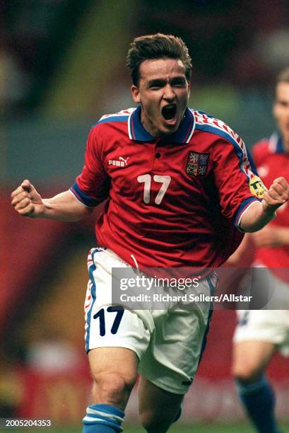 June 19: Vladimir Smicer celebrates Last Minute goal during the UEFA Euro 1996 Group C match between Russia and Czech Republic at Anfield on June 19,...