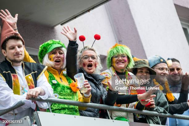 Spectators watch the annual Rose Monday Carnival parade on February 12, 2024 in Mainz, Germany. The Mainz and Dusseldorf Rose Monday parades are...