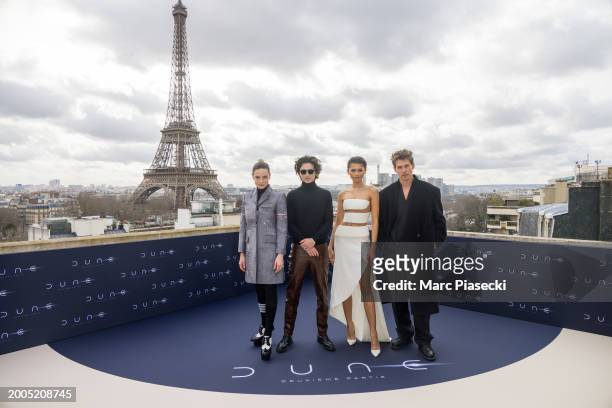 Rebecca Ferguson, Timothee Chalamet, Zendaya Coleman and Austin Butler attend the "Dune 2" Photocall at Shangri La Hotel on February 12, 2024 in...