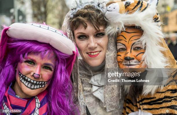 Spectators watch the annual Rose Monday Carnival parade on February 12, 2024 in Mainz, Germany. The Mainz and Dusseldorf Rose Monday parades are...