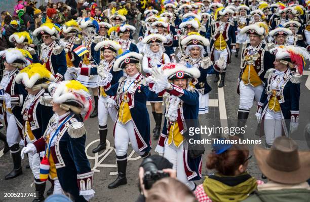 Carneval guardsmen attend the annual Rose Monday Carnival parade on February 12, 2024 in Mainz, Germany. The Mainz and Dusseldorf Rose Monday parades...