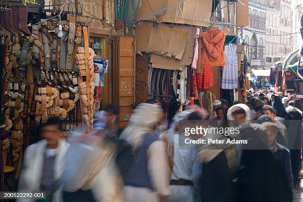 yemen, san'a province, bazaar (blurred motion) - yemen stock pictures, royalty-free photos & images