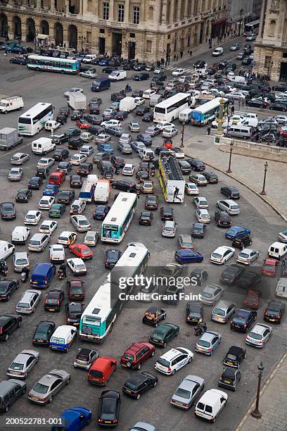 france, paris, traffic jam, elevated view - traffic jam foto e immagini stock