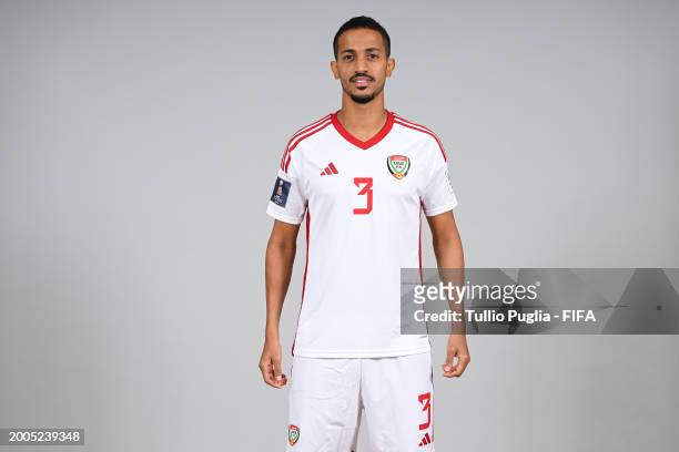 Ahmed Beshr of United Arab Emirates poses for a photo during the FIFA Beach Soccer World Cup UAE 2024 portrait shoot on February 12, 2024 in Dubai,...
