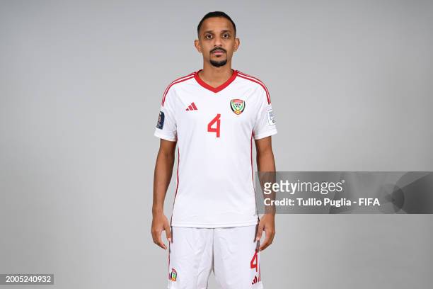 Waleed Beshr of United Arab Emirates poses for a photo during the FIFA Beach Soccer World Cup UAE 2024 portrait shoot on February 12, 2024 in Dubai,...