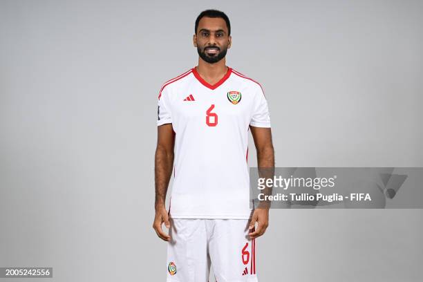 Kamal Ali of United Arab Emirates poses for a photo during the FIFA Beach Soccer World Cup UAE 2024 portrait shoot on February 12, 2024 in Dubai,...