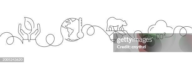 illustrations, cliparts, dessins animés et icônes de concept continu d’écologie et d’icônes de l’environnement de dessin au trait. illustration vectorielle d’une seule ligne. respectueux de l’environnement, changement climatique, zéro émission, durabilité. - action climatique
