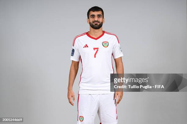 Ahmad Malahi of United Arab Emirates poses for a photo during the FIFA Beach Soccer World Cup UAE 2024 portrait shoot on February 12, 2024 in Dubai,...