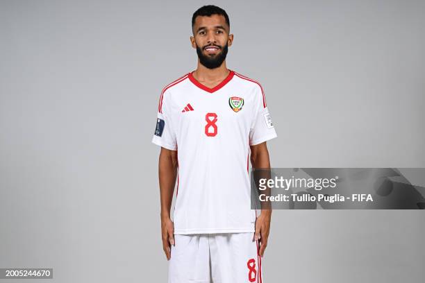 Ali Mohammad of United Arab Emirates poses for a photo during the FIFA Beach Soccer World Cup UAE 2024 portrait shoot on February 12, 2024 in Dubai,...