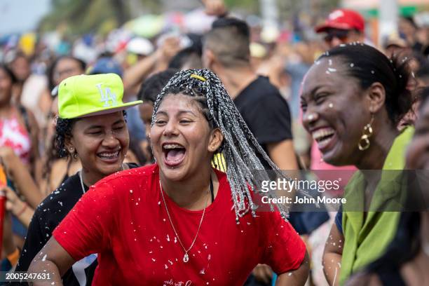 Ecuadorians celebrate Carnival weekend on February 11, 2024 in Atacames, Ecuador. Violent crime has dropped nationwide in the month since Ecuador's...