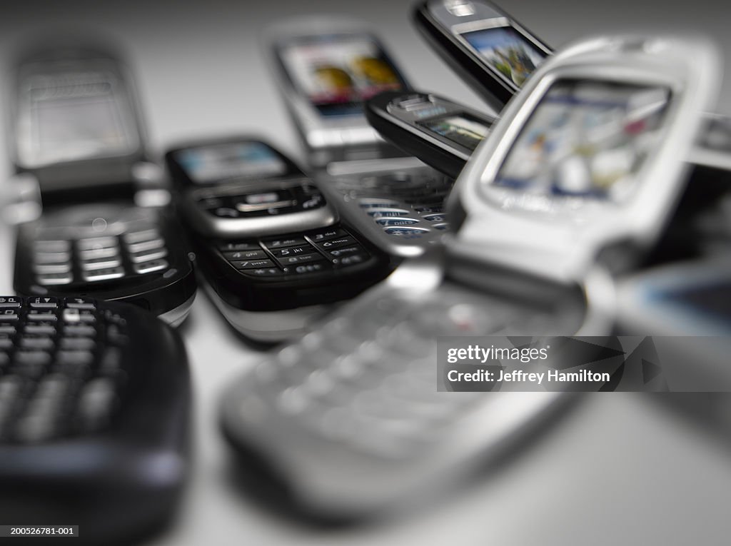 Collection of cellular phones, close-up (differential focus)